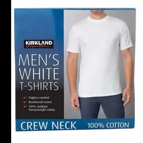 NEW! 6 pack Kirkland T Shirts men boys White Crew Neck 100% Cotton Tees L Large! gallery