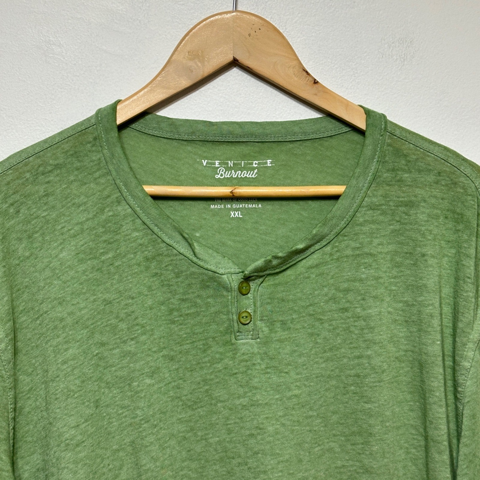 Lucky Brand Venice Burnout Henley Shirt Green Short Sleeve Mens XXL Casual gallery