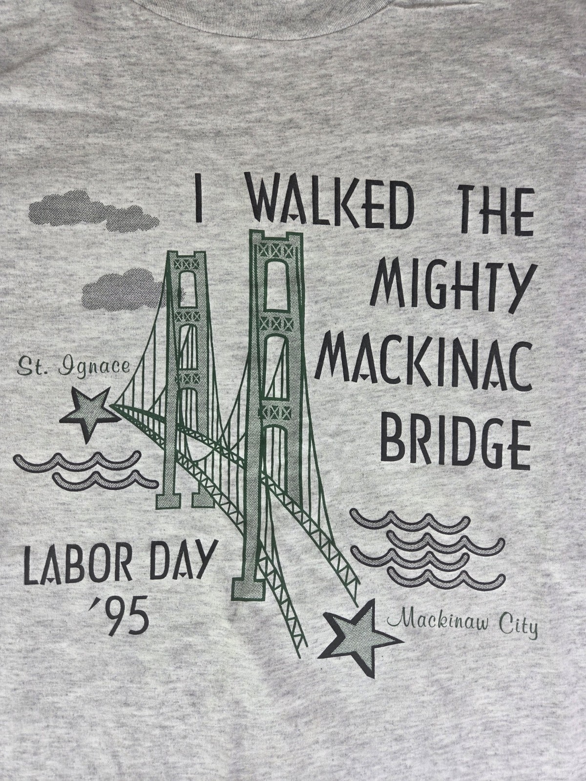 VTG Mackinac Bridge Labor Day Walk 1995 XL T Shirt Mighty Mac Bridge Details gallery