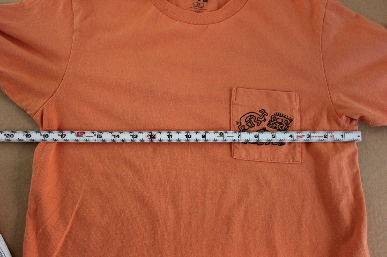Uniqlo Keith Hering 100% Cotton Embroidered Pocket Orange T-Shirt Adult Size XS gallery