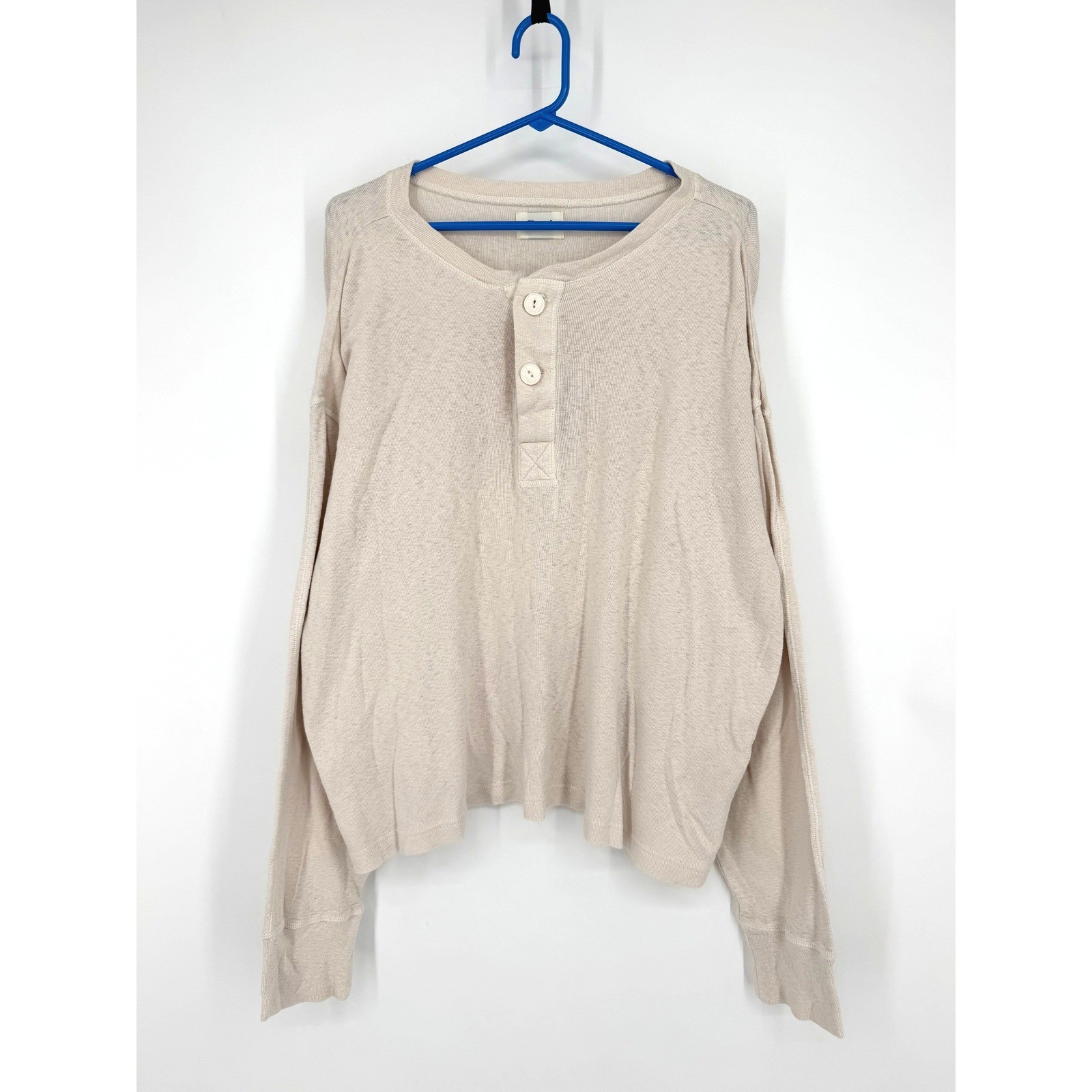 Elwood Men Oatmeal Beige Cotton Henley Long Sleeve Shirt Large ET00026 gallery