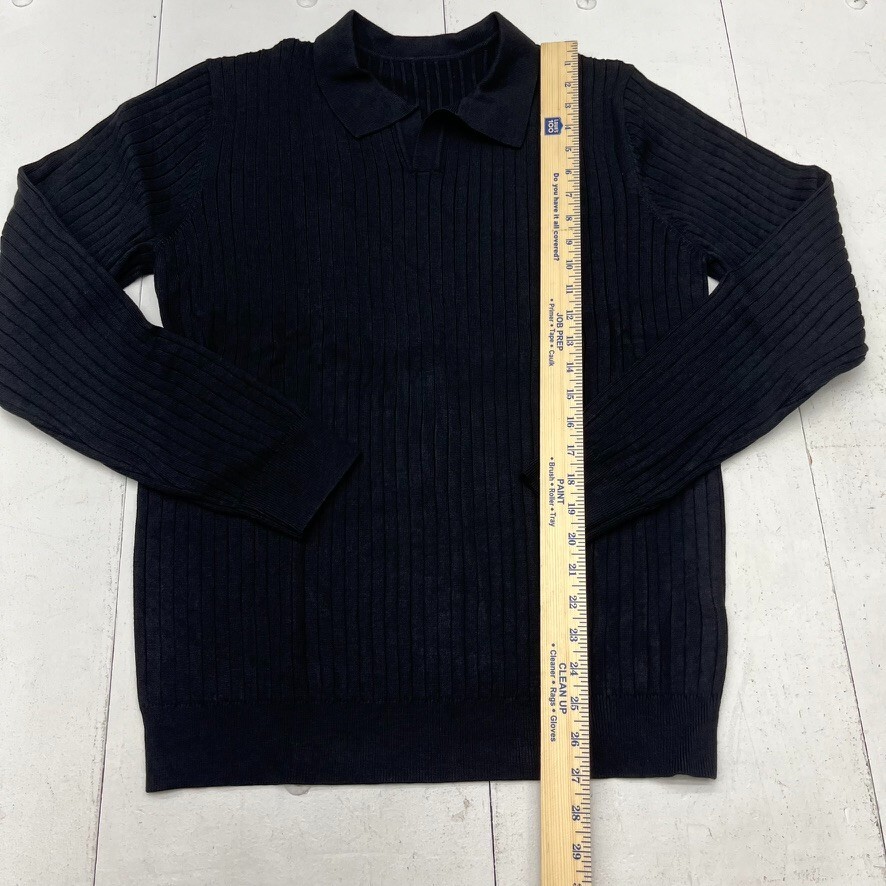 Dazy Black Ribbed Knit Long Sleeve Collared T-Shirt Men's Size X-Large NEW gallery