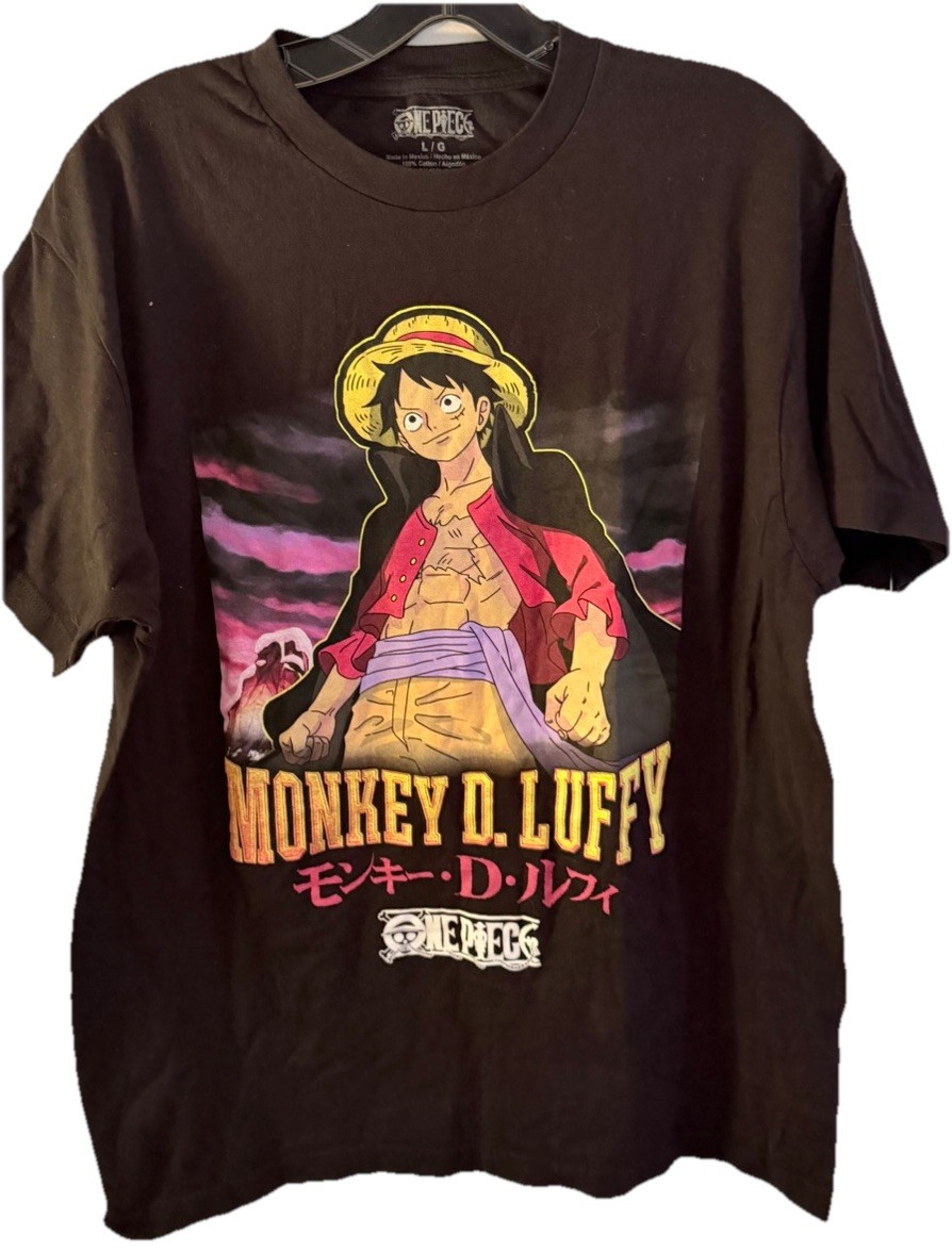One Piece Size Large Monkey D Luffy Black Graphic T-shirt Japanese Anime Manga