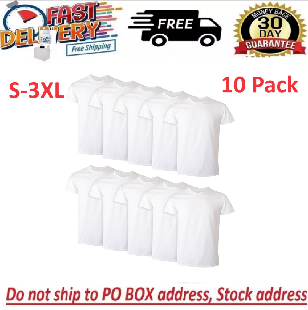 10 Pack Hanes Men's White Crew T-Shirt Super Value Cotton Size S-3XL gallery