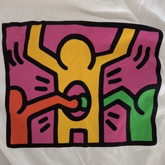 H&M x Keith Haring White Graphic Long Sleeve Regular Fit Tee M Cotton Crew