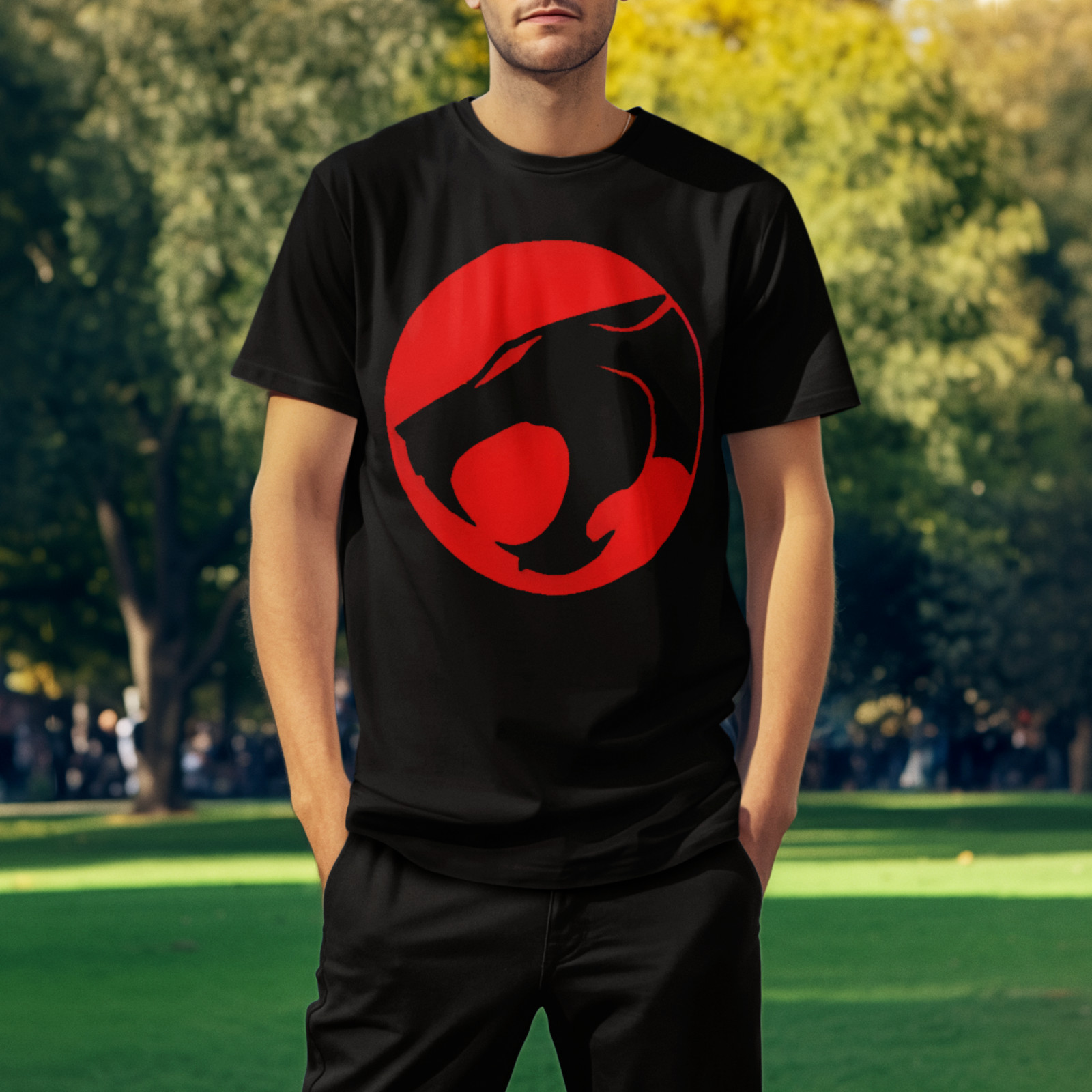 ThunderCats Logo T-Shirt Retro 80s Cartoon Lion-O Symbol Red Black Graphic Tee gallery