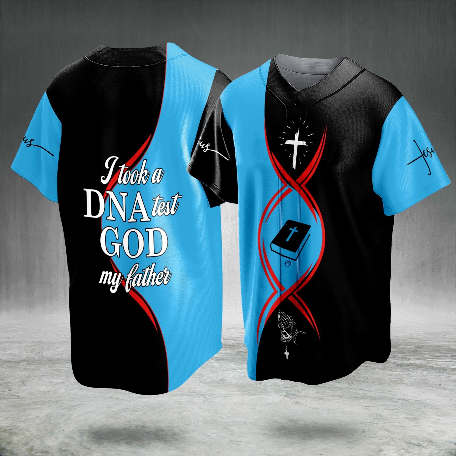 Christian Jesus Dna Test Blue And Black All Over Print Baseball Jersey S-5XL gallery