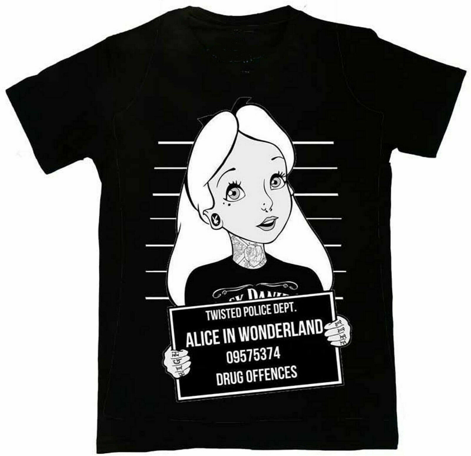 Twisted Punk Alice in Wonderland Mugshot T-Shirt Size S-5XL gallery