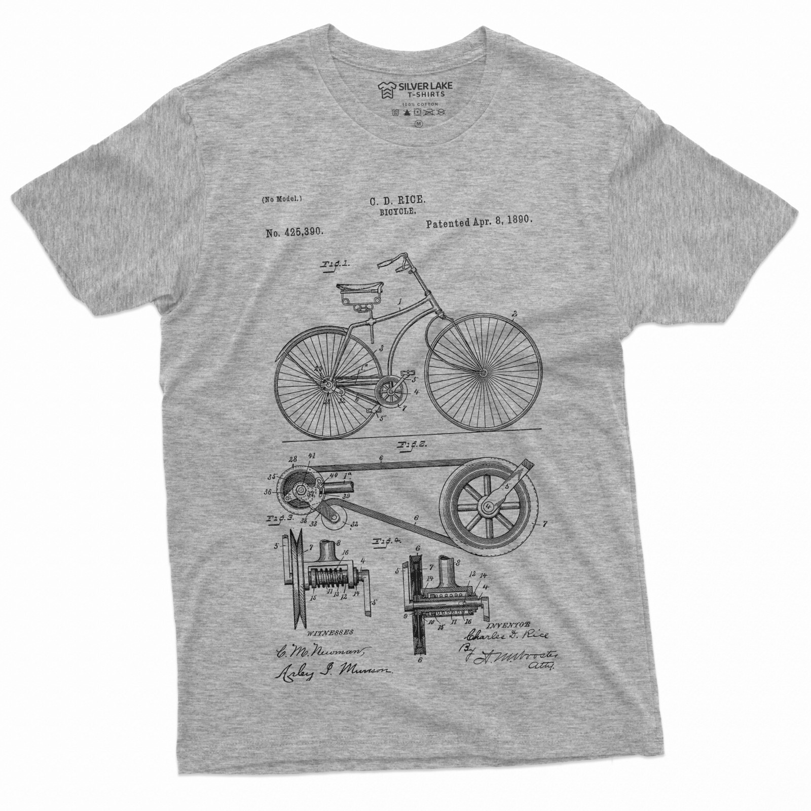 Mens Bicycle Patent 1860 T-shirt Bike History Tee shirt Riding Rider Gift Tee gallery