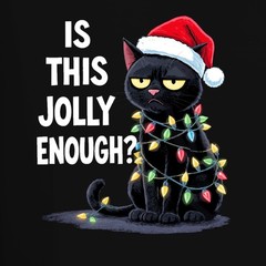 IS THIS JOLLY ENOUGH? christmas cat sarcastic santa hat mens t shirt