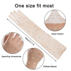 Rhinestone Fishnet Gloves Glitter Sparkle Long Mesh Arm Sleeves for Party