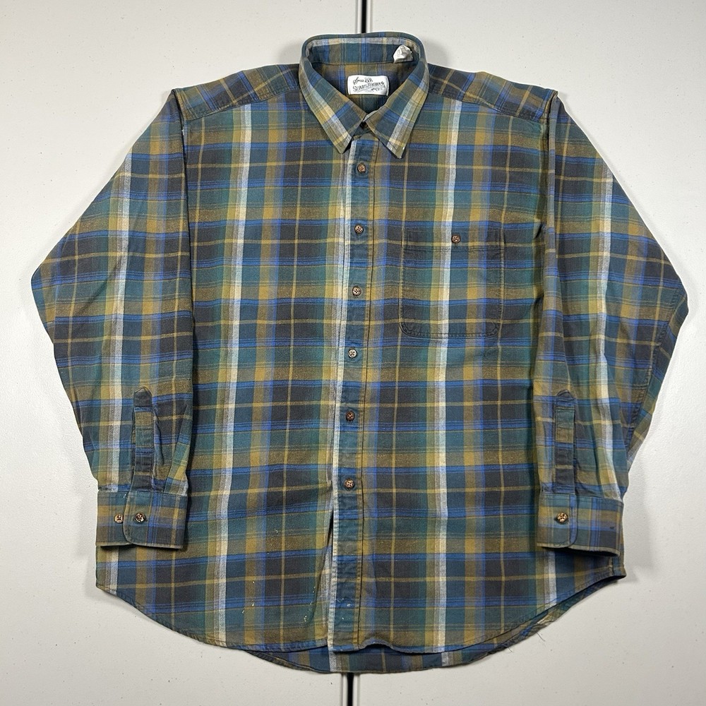 Vintage 70s 80s Sears Roebuck Long Sleeve Plaid Flannel Shirt Button Up Size XL