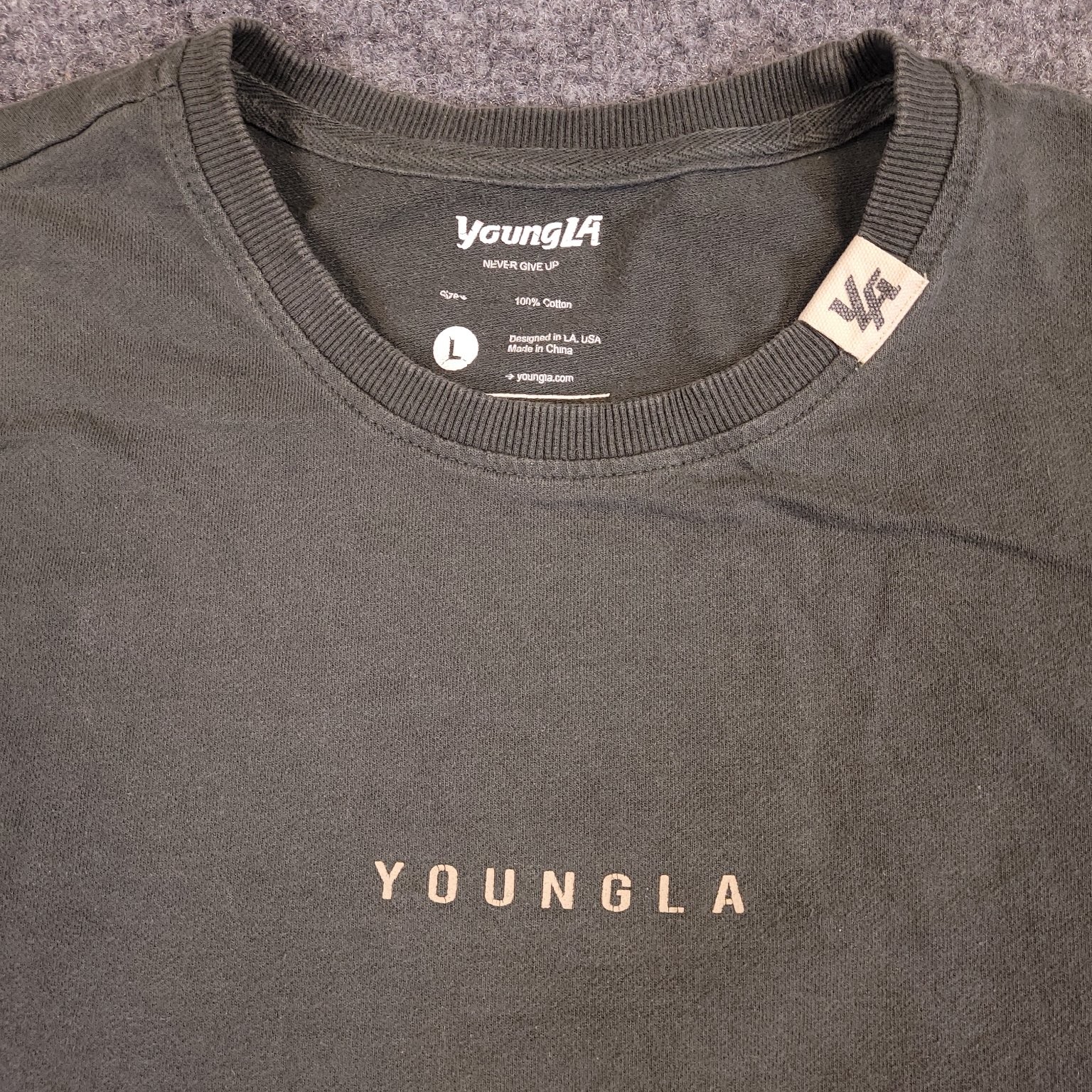 YoungLA T Shirt Mens Large Gray Graphic Logo Cotton Crew Neck Short Sleeve Tee gallery