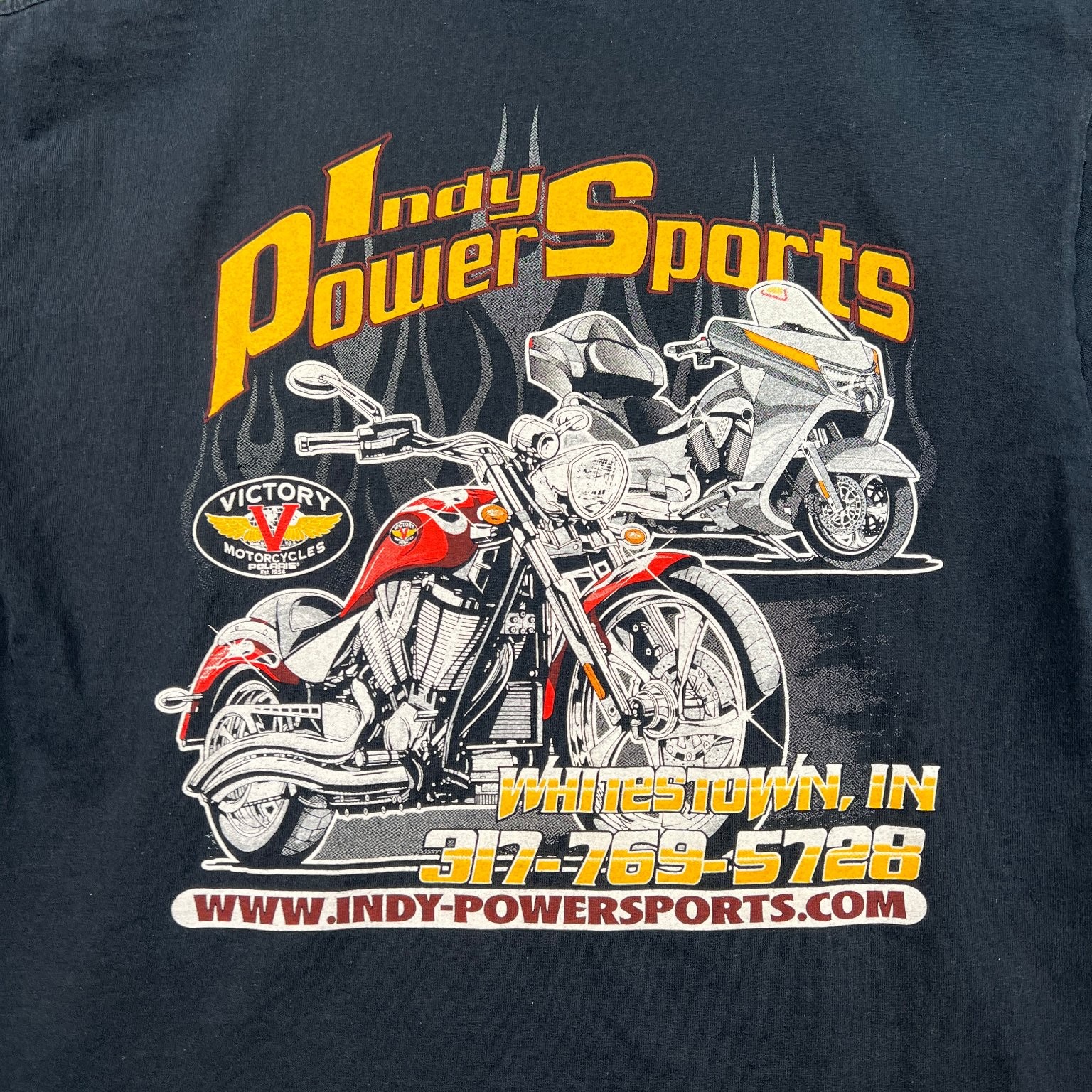 VTG Victory Motorcycles T-Shirt Mens M Black Indy Power Sports Flame Tribal Y2K gallery