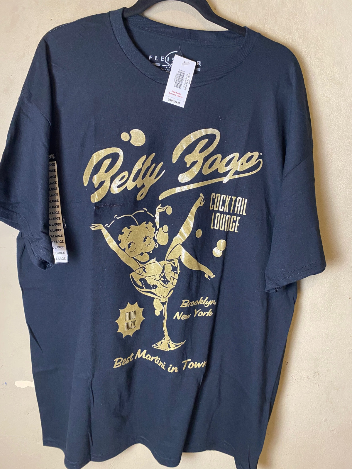 NWT- BETTY BOOP Cocktail lounge Brooklyn NY Black/Gold Graphic Tee SZ XL gallery