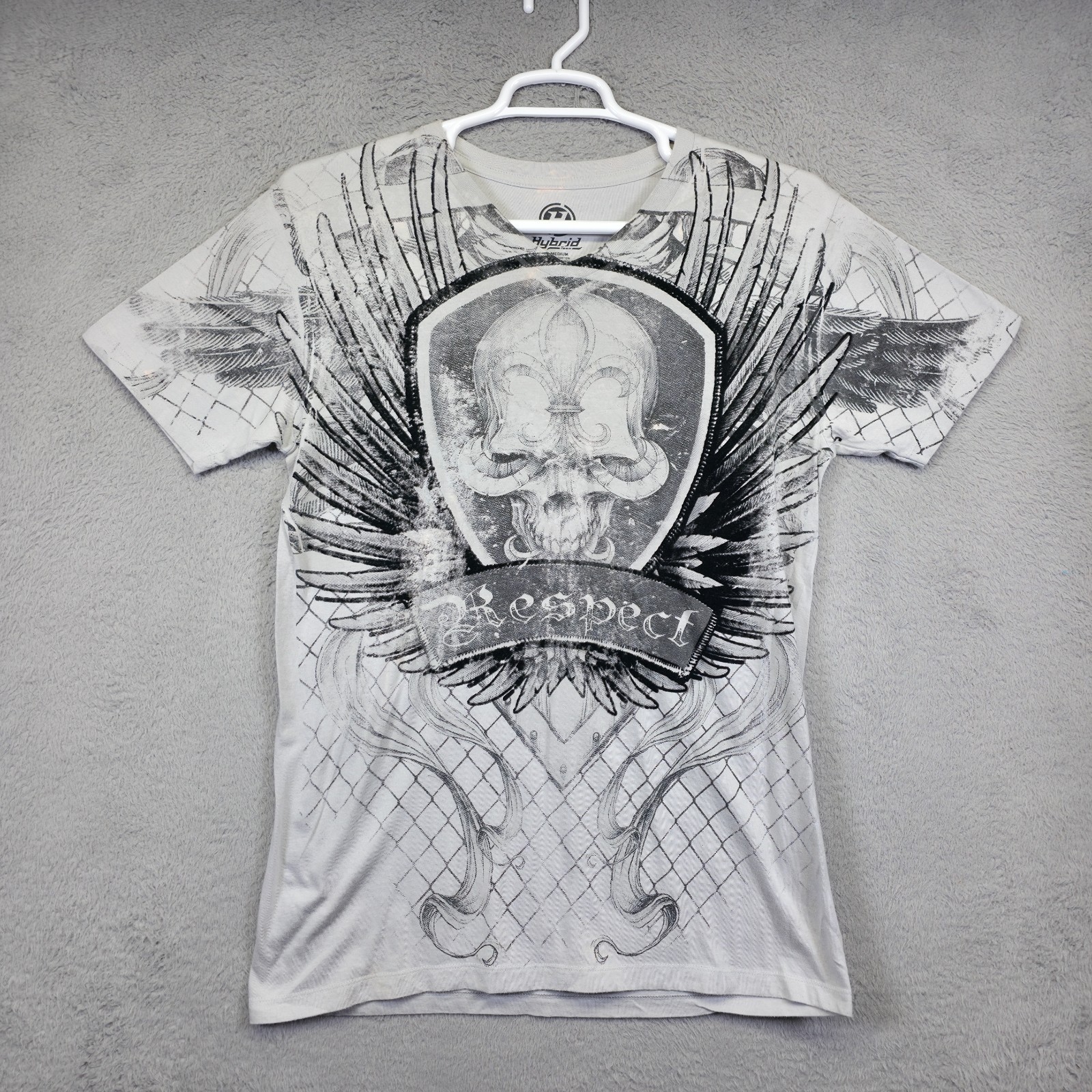 Y2K Hybrid Tee Mens M Gray Skull Angel Wings Tattoo Rock Punk Biker Grunge Shirt gallery