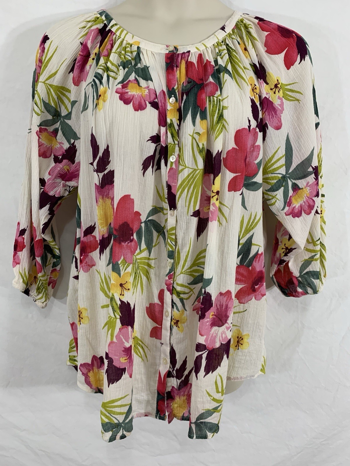 CHAPS Womens 20W 22W (2X) Pink Floral 100% Cotton Lightweight Button Up Shirt