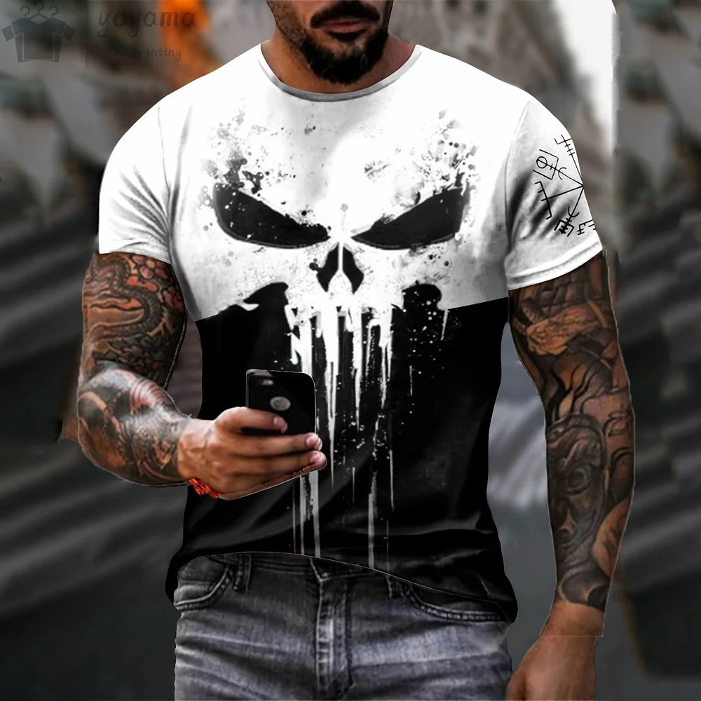 Men’s T Shirt 3d Print Military Patriotic Skull O-Neck T Shirt Oversized T-Shirt