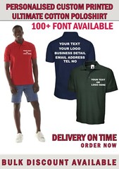 Custom Printed Personalised Ultimate cotton Polo Shirt text logo workwear Top