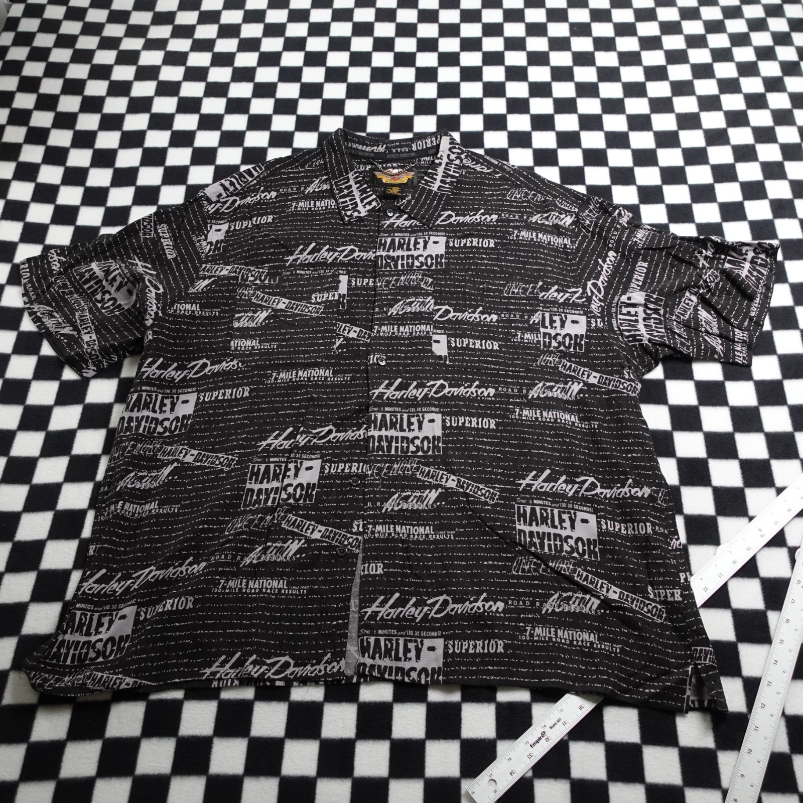 Vintage Harley Davison biker Hawaiian style all over print button up Shirt 3XL