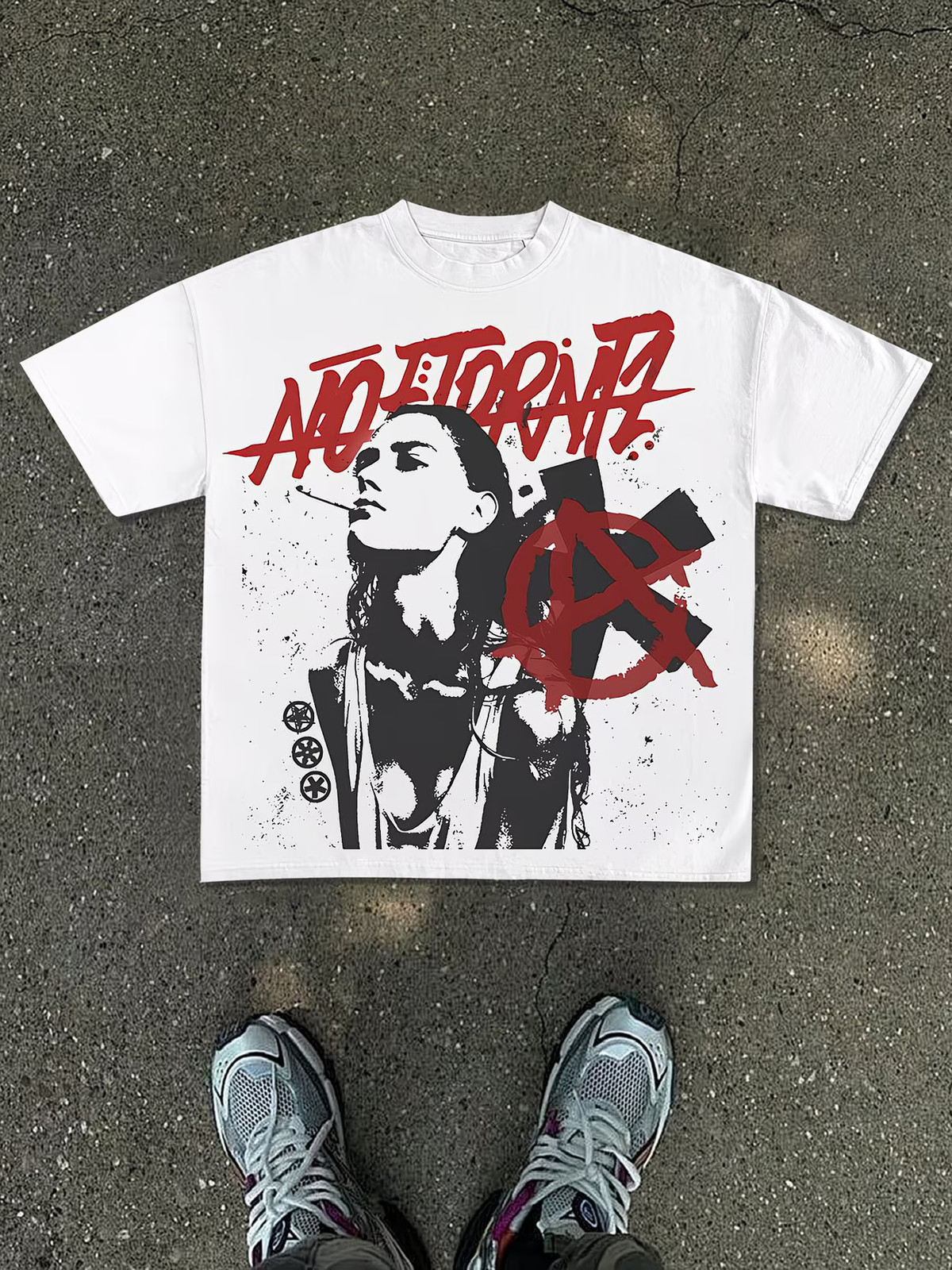 Men'S New T-Shirt | Loose Fit, Y2K Fashion Print With Black And White Portrait, gallery