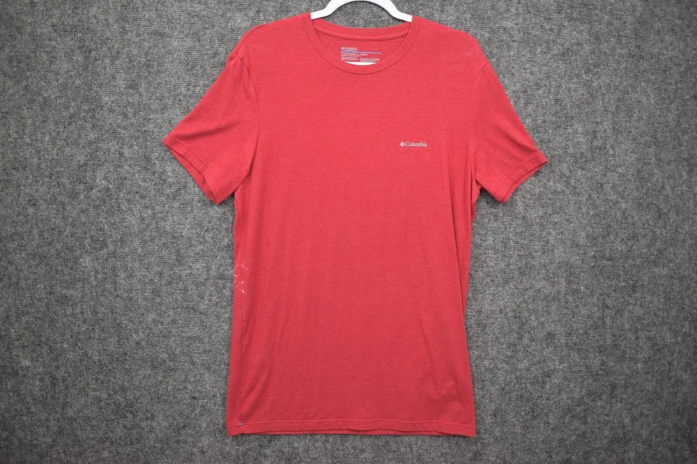 Columbia Shirt Medium Stretch Solid Red Short Sleeve Outdoors Mens
