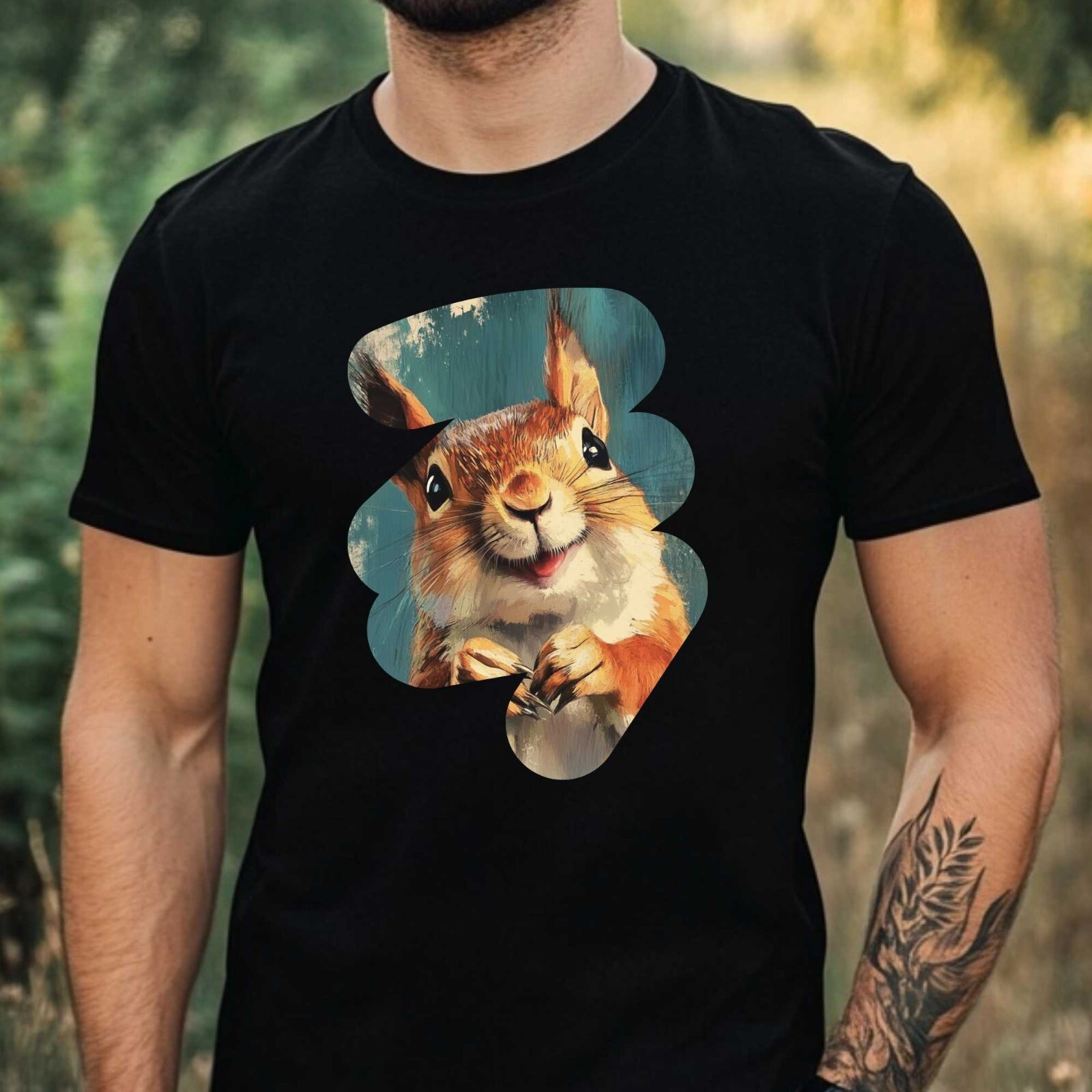 Mens Happy Squirrel Print Cotton T-Shirt Size XS to 5XL