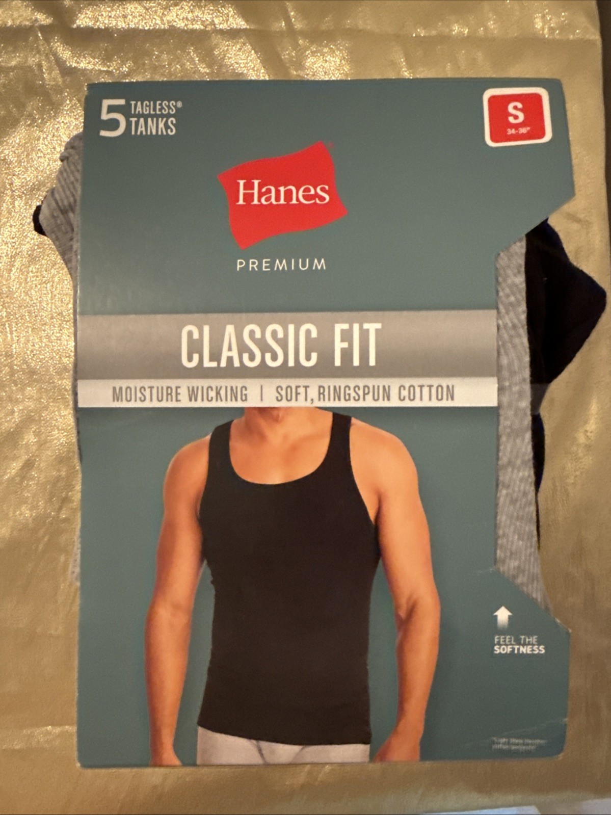 NEW Hanes Premium 5 Pack Tanks Classic Fit Black Gray Men's Size Small 34-36" gallery