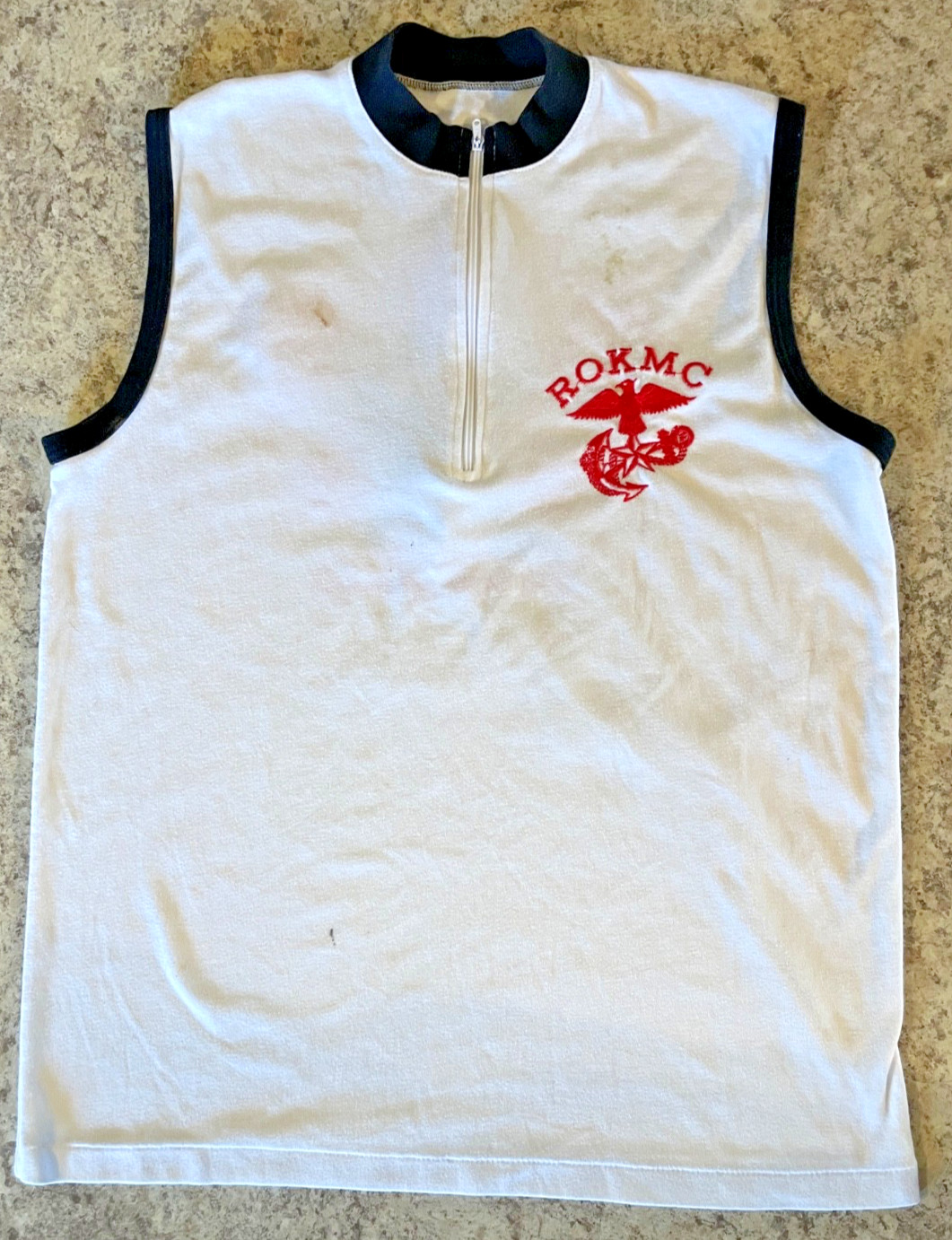 Rare Vintage Embroidered ROK Korean Marine Corps Recon Zipper Front Shirt -White gallery
