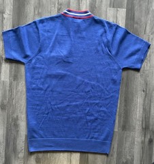 Gabicci Knit T Shirt Medium Blue Ringer High Round Neck Short Sleeve Pocket Tee