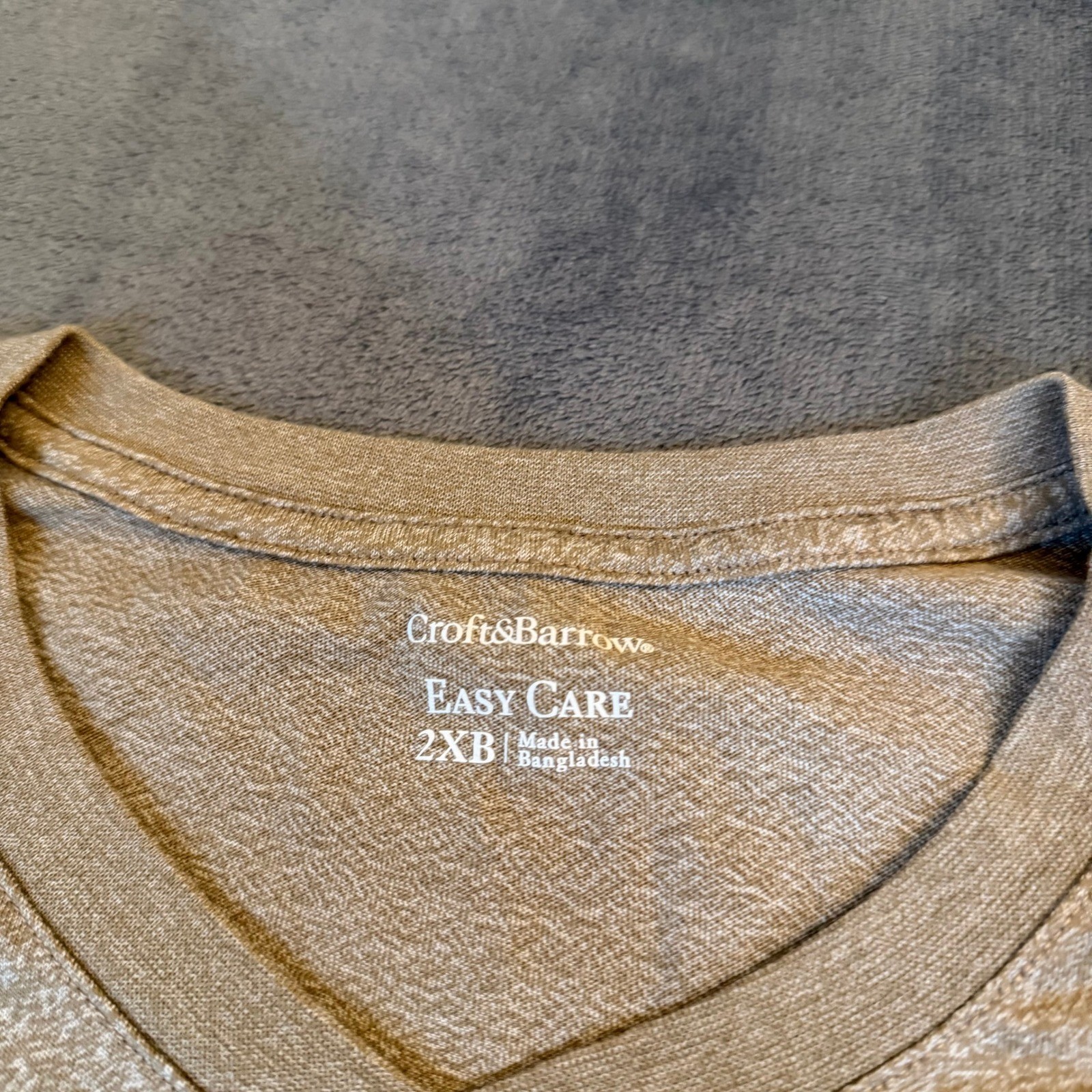 Croft & Barrow Easy Care V-Neck Long Sleeve Tee Heathered Tan Mens 2XB NWT gallery