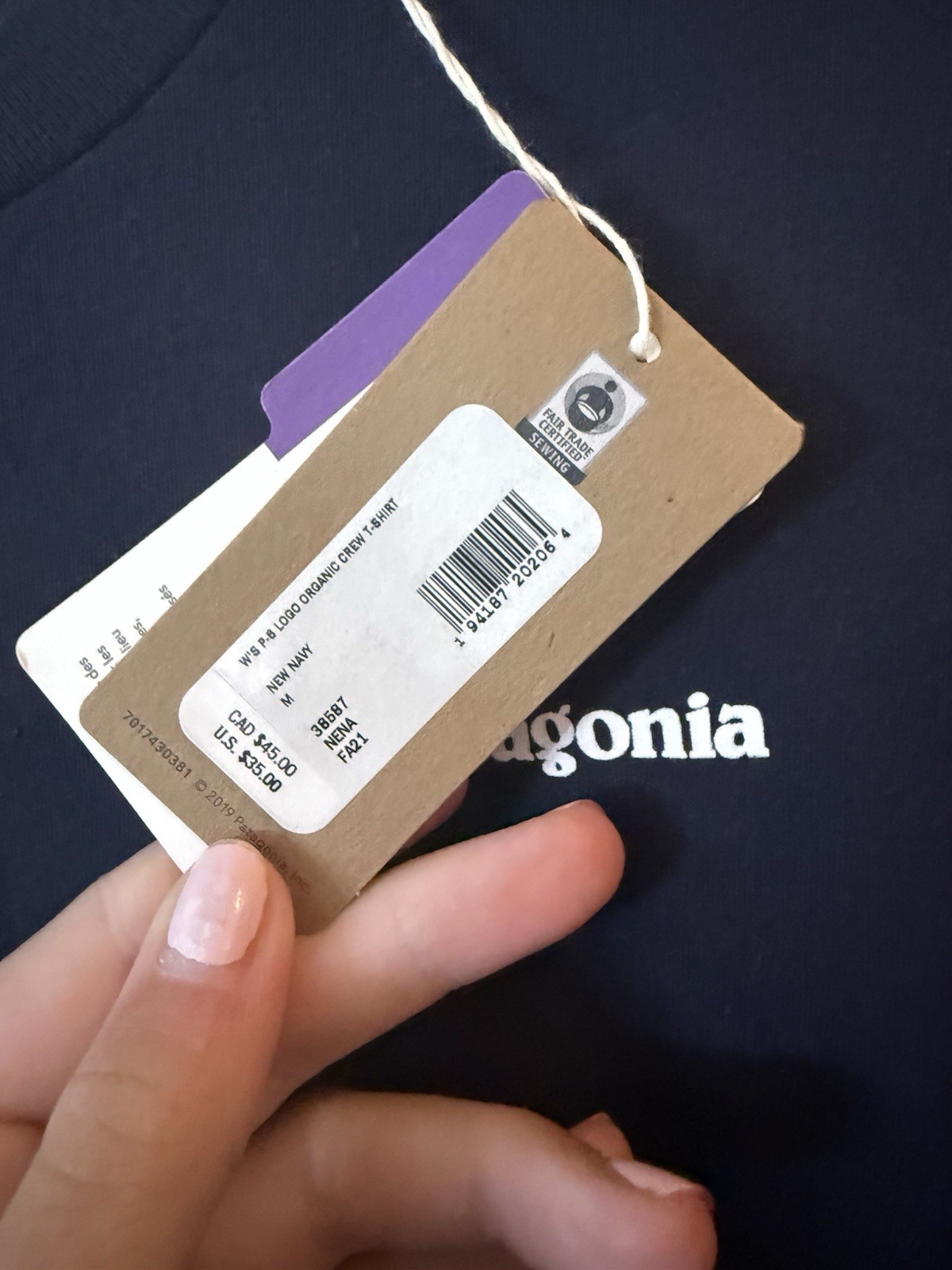 Patagonia T-shirt Mens Medium Blue Organic Cotton big Logo Graphic Crew Neck gallery