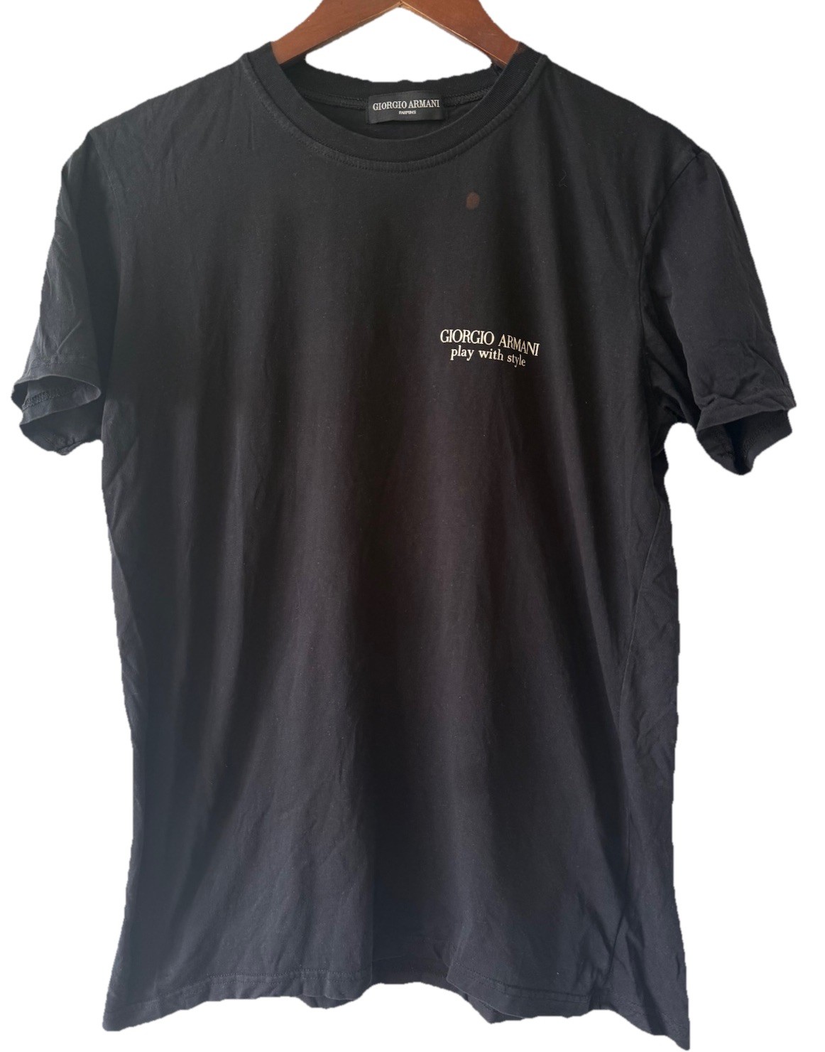 VINTAGE 90s Giorgio Armani Homme Play With Style Parfums Black Cotton T-Shirt