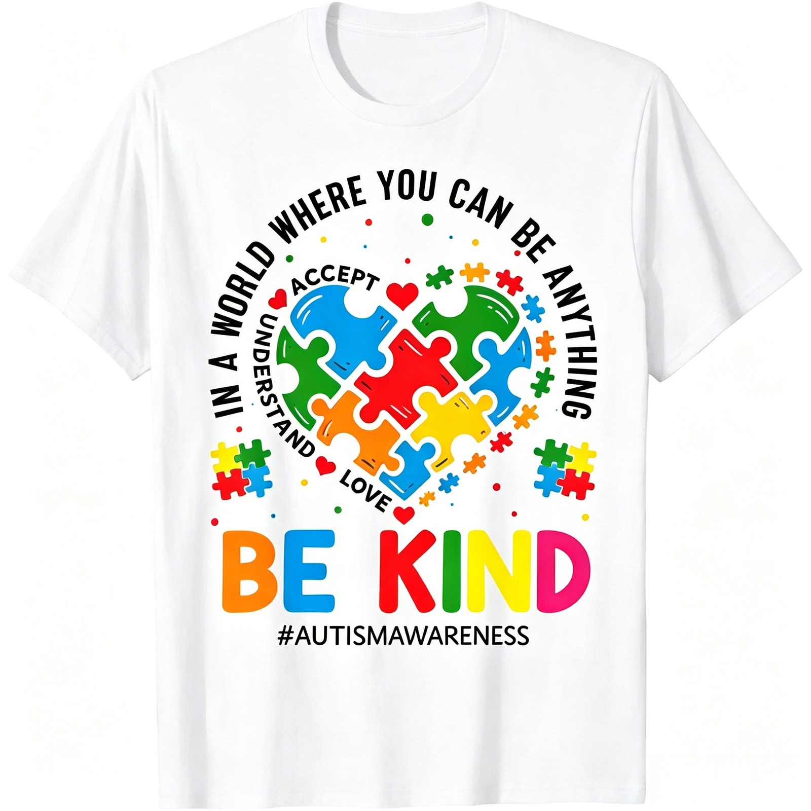 Cotton Printing Heart Puzzles Autism Awareness Shirts For Men Women Kids T Shirt gallery