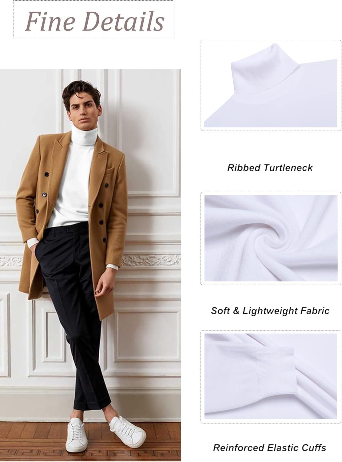 Men High-Neck Mock Turtleneck Ultra-Soft Undershirt Top Long Sleeve Pullover gallery