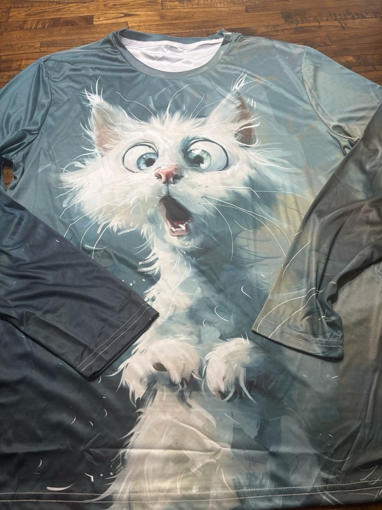 Fun Crazy Cat Poly Print Front And Back Graphics Size Xl