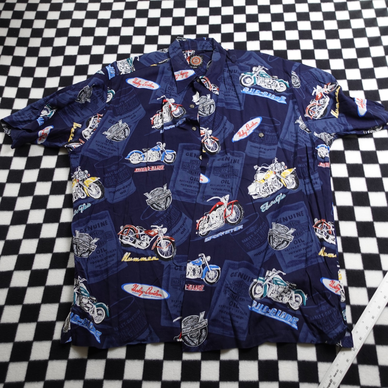 Vintage Harley Davison biker Hawaiian style all over print button up Shirt 2XL gallery