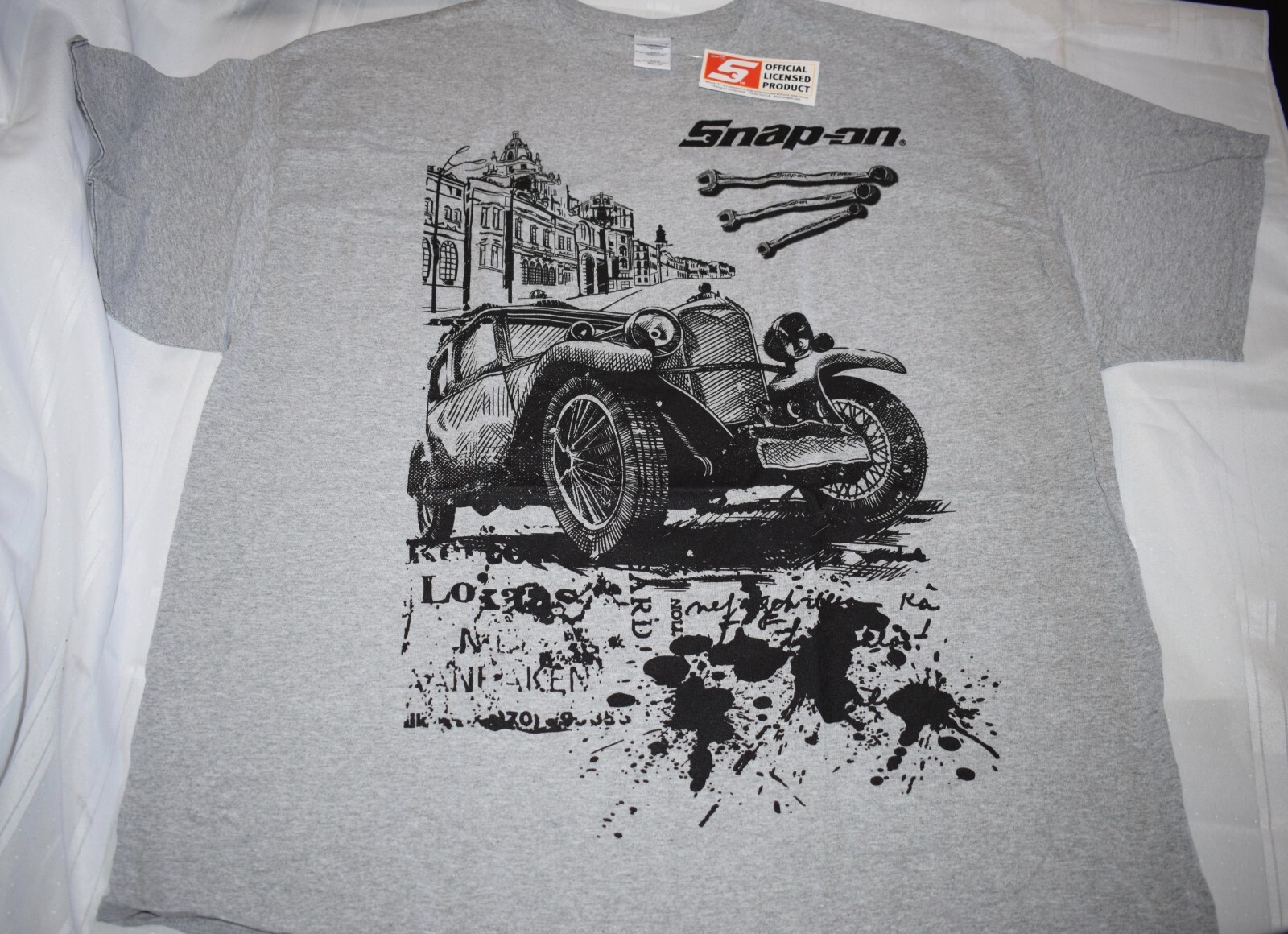 Snap On Tools Grey Antique Car Design Style Wrenches T-Shirt Size 3XL ~NEW ~ #54
