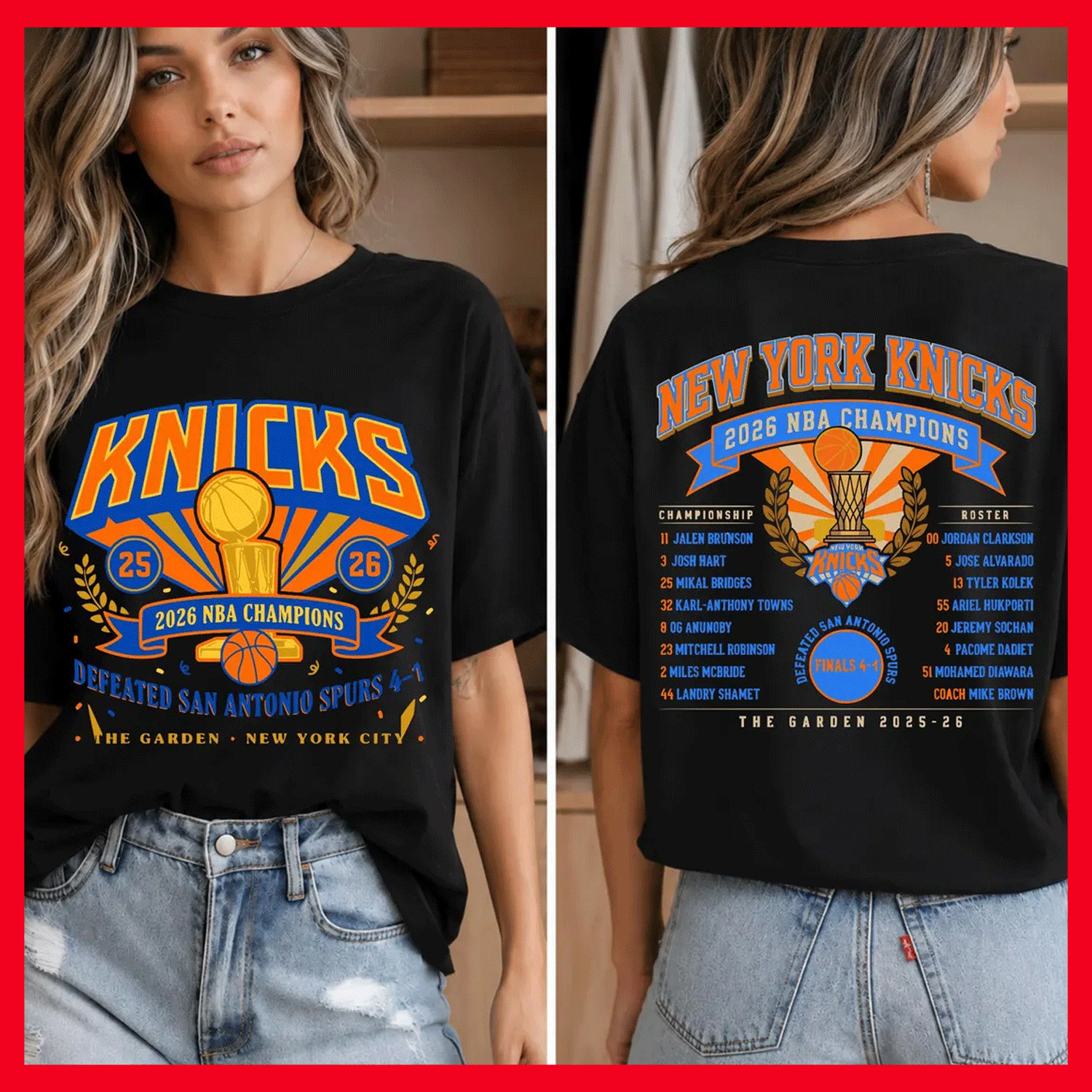 NEW ITEM! New York Knick$ N.B.A Champions 2026 Front and Back T-Shirt Gildan gallery