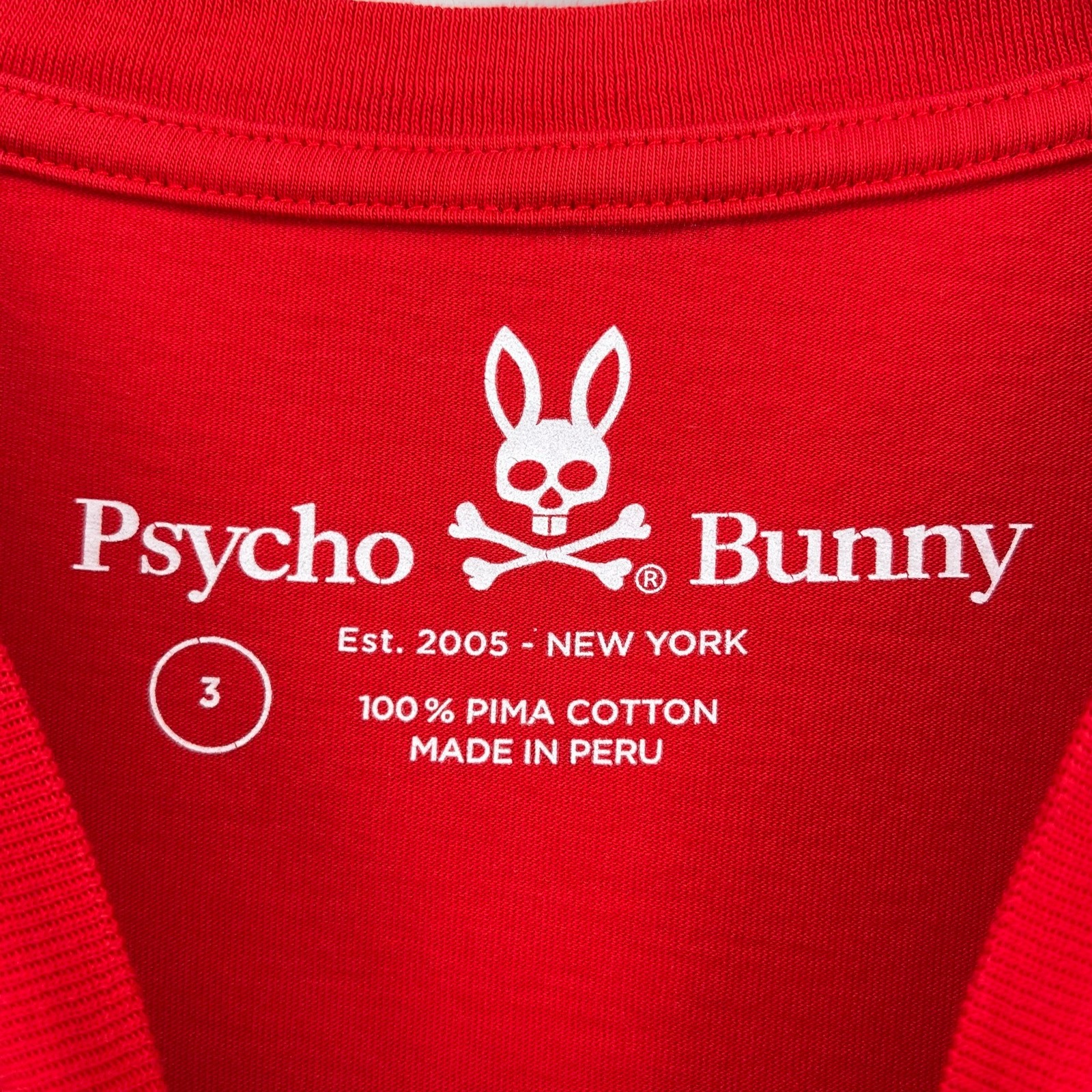 Psycho Bunny Embroidered Logo V Neck T Shirt Mens Size 3 XS Solid Red gallery