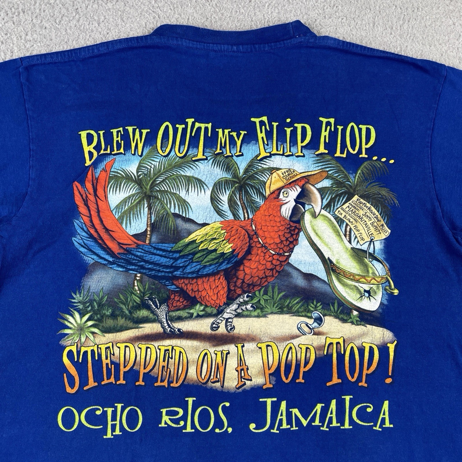 Vtg Jimmy Buffetts Margaritaville Ocho Rios Jamaica Blue XL Shirt Parrot Funny gallery