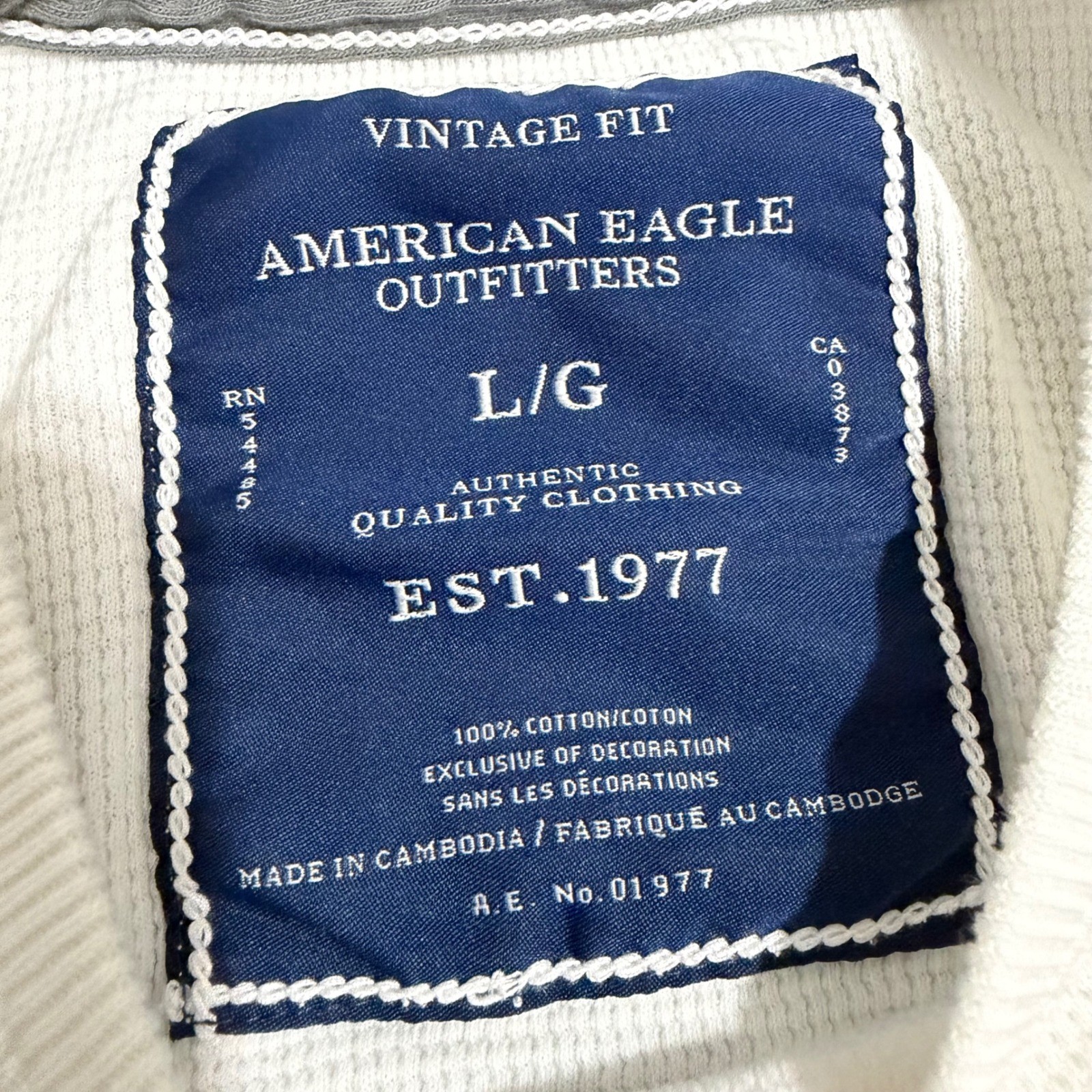 Y2K American Eagle Mens Shirt L White Waffle Knit Thermal Long Sleeve Minimalist gallery