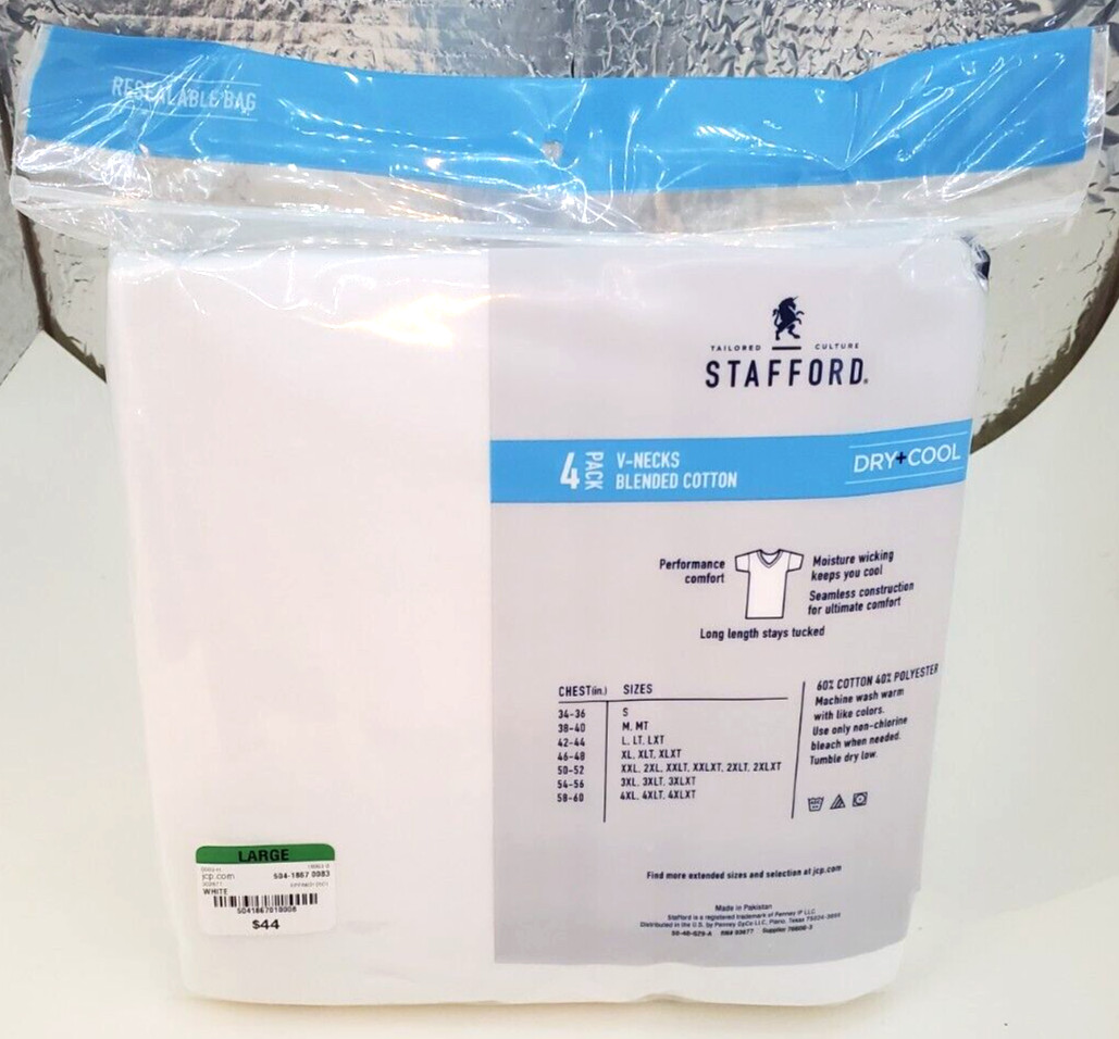 Stafford T Shirt Dry+Cool V-Necks Blended Cotton LARGE 4Pack gallery