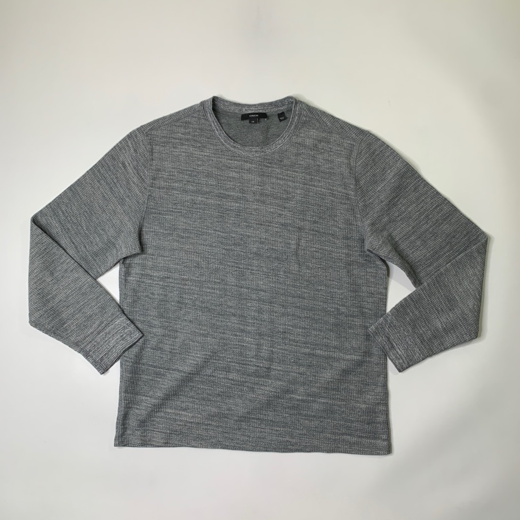 Vince Shirt Mens L Large Gray Thermal Knit Cotton Blend Crew Neck Long Sleeve gallery