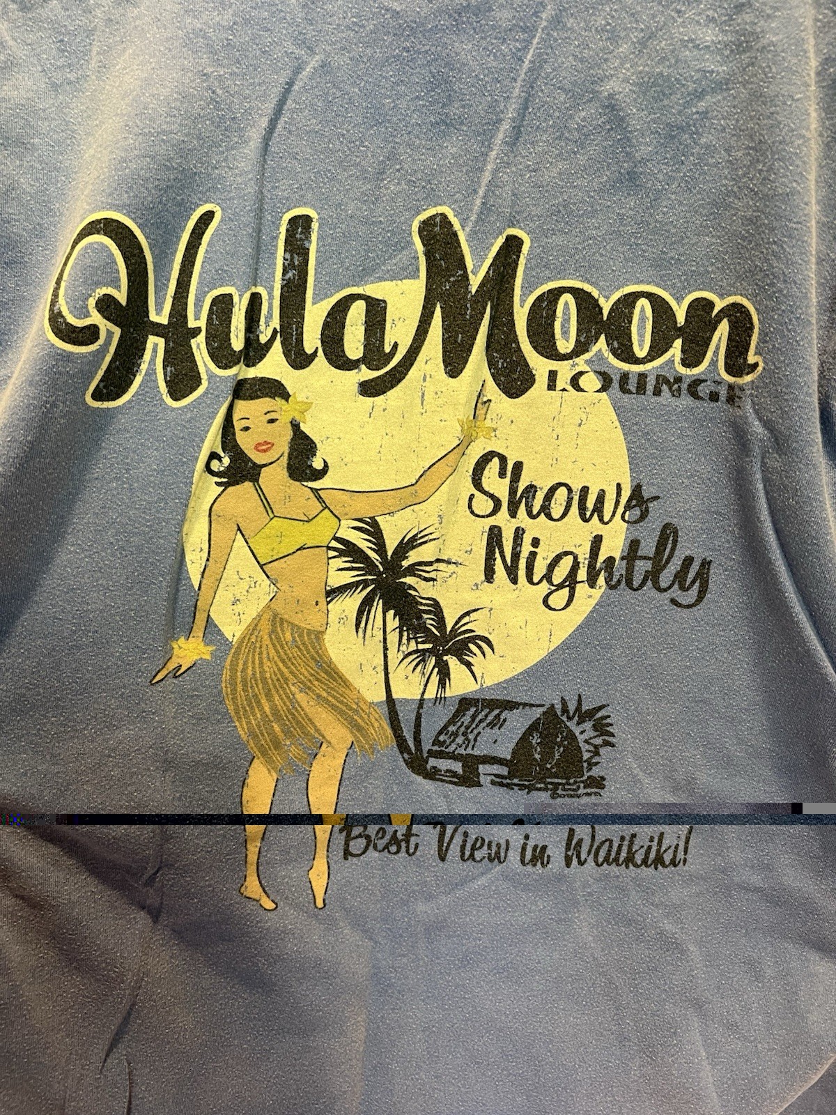 Vintage Hawaiian Crazy Shirts L Large Hula Moon Beach Dancer Palm Tree Blue gallery