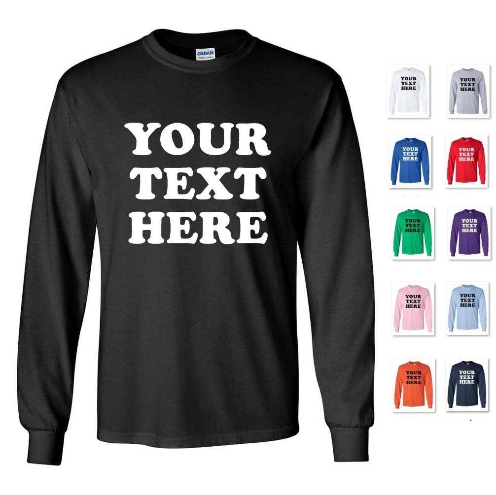 PERSONALIZED CUSTOM PRINT YOUR OWN TEXT ON A LONG SLEEVE T-SHIRT TEE MEN'S gallery