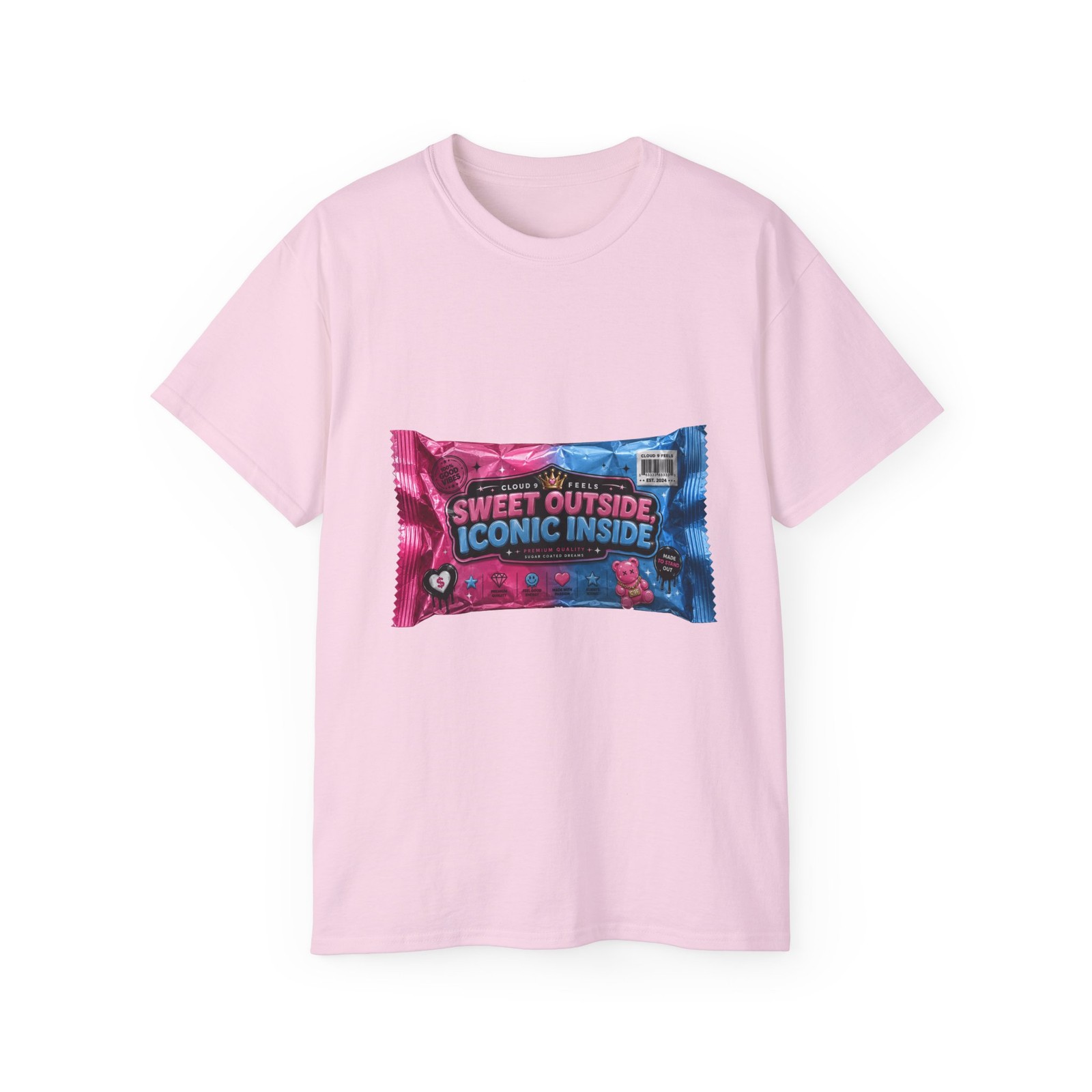 Sweet Outside Iconic Inside Candy Wrapper T-Shirt | Retro Candy Graphic gallery