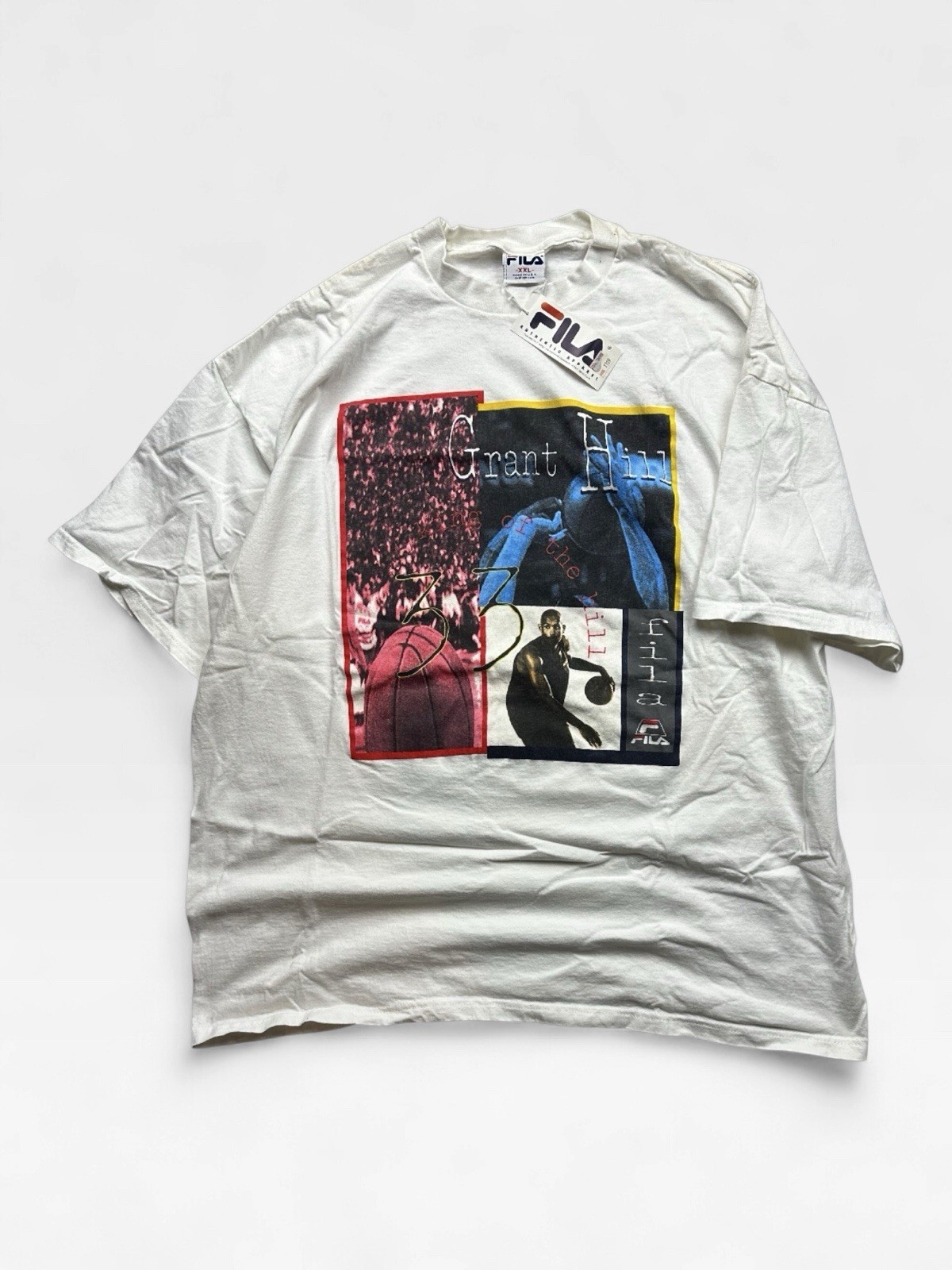 Vintage NWT Mens Fila Grant Hill Basketball Graphic Shirt 90s 2XL White READ gallery