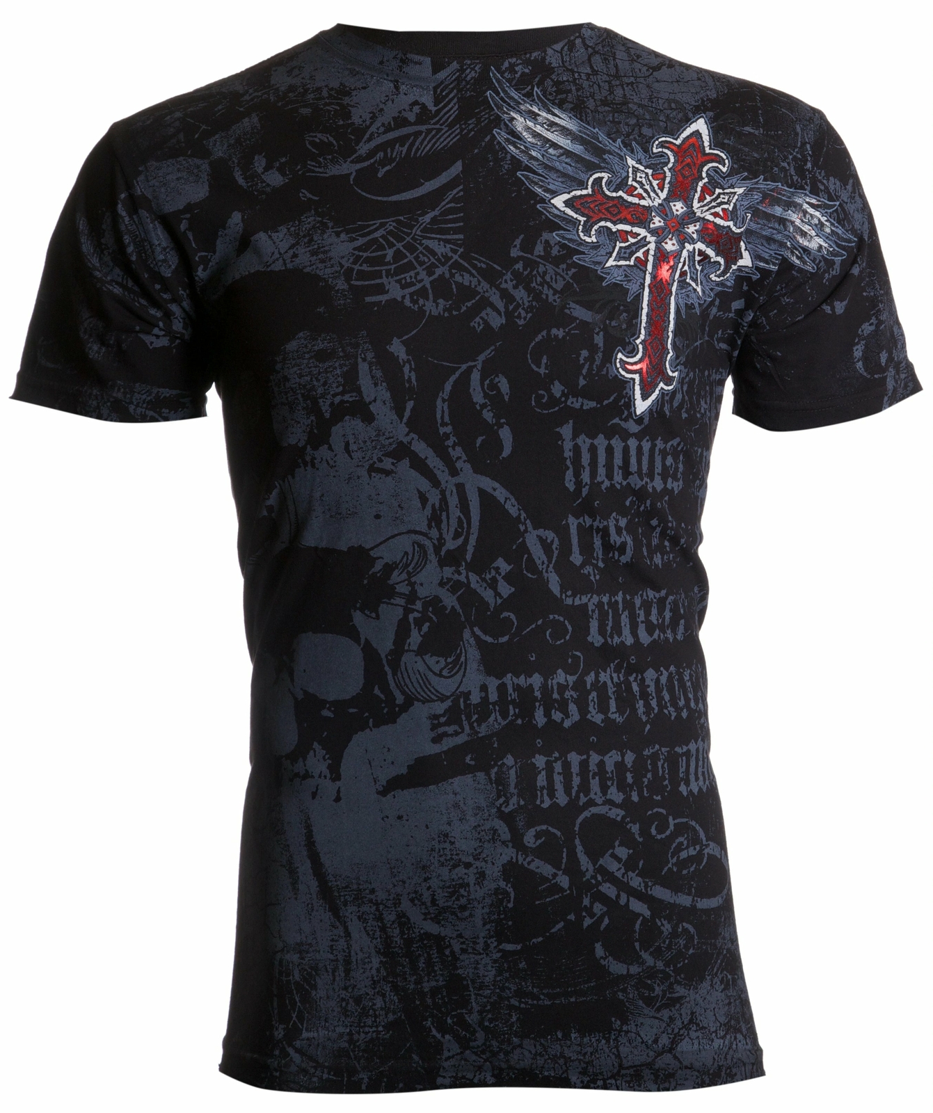 Archaic Affliction Men's T-Shirt RED FLAG Cross Wings Biker Black S-5XL gallery