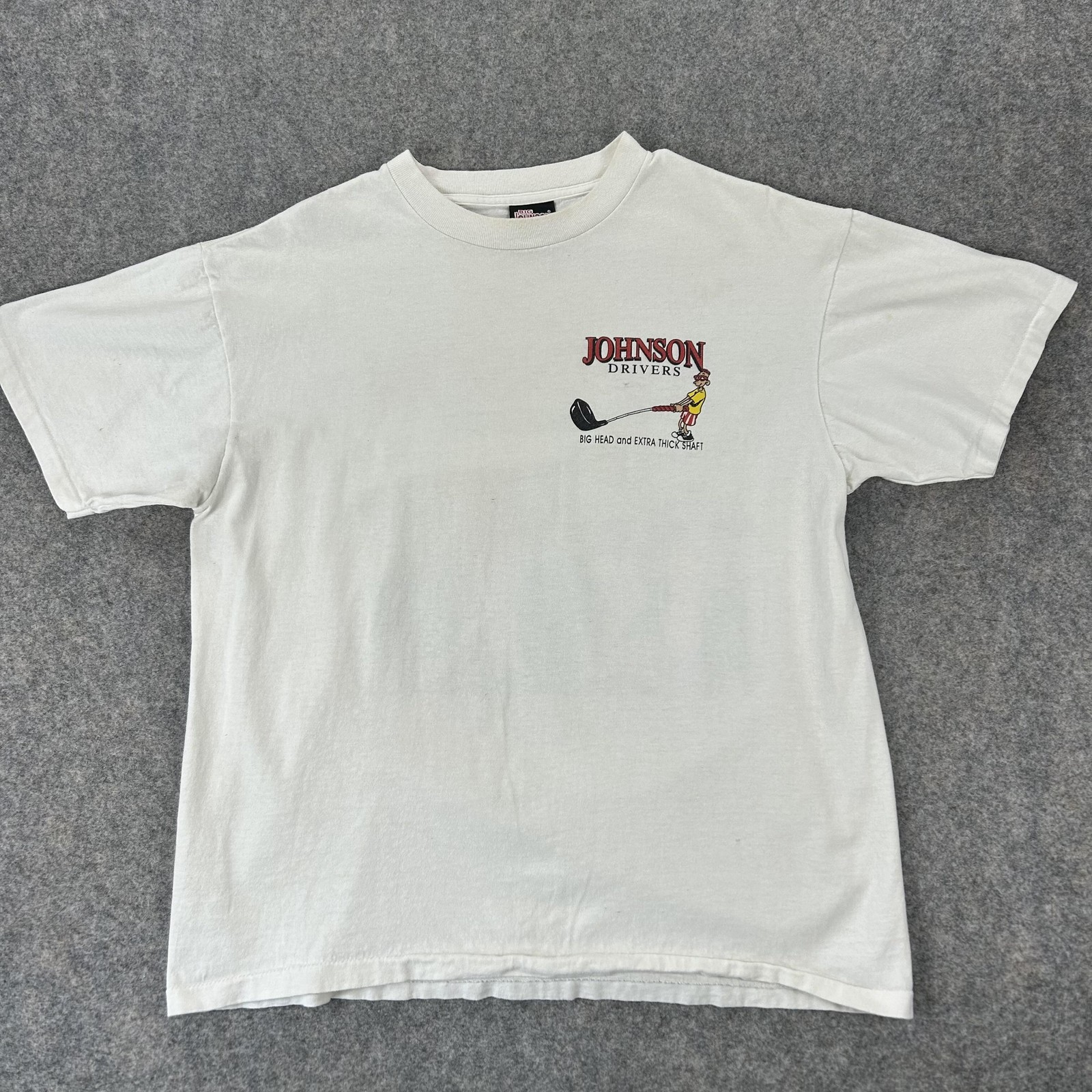 Vintage Big Johnson Drivers Funny Golf Shirt Mens Large White Humor Cartoon 90s gallery